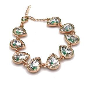 Clear Teardrop Rhinestone Bracelet, Gold Tone, 8 1/2 In